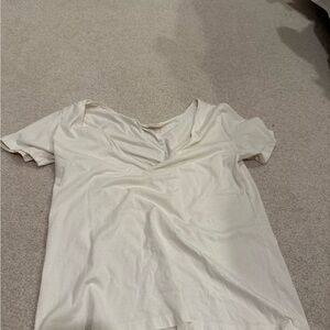 Brandy Melville Cream Ruched Short Sleeve Tee